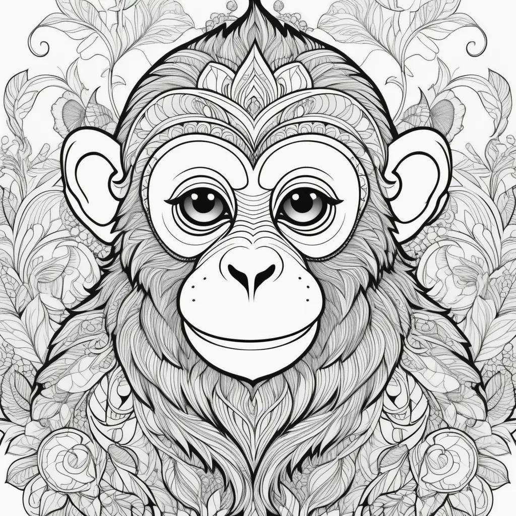 Monkey coloring pages with intricate patterns and decorative elements