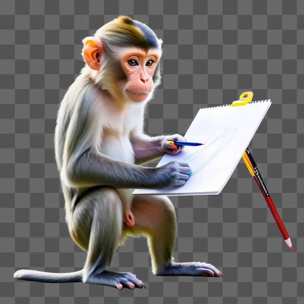 Monkey drawing with colour on a piece of paper