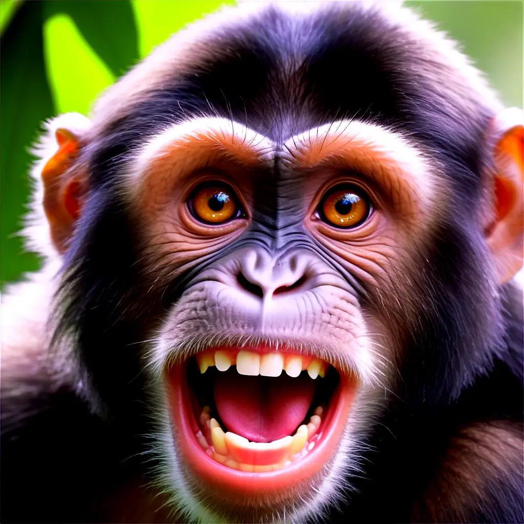 Monkey face with wide open mouth and big teeth