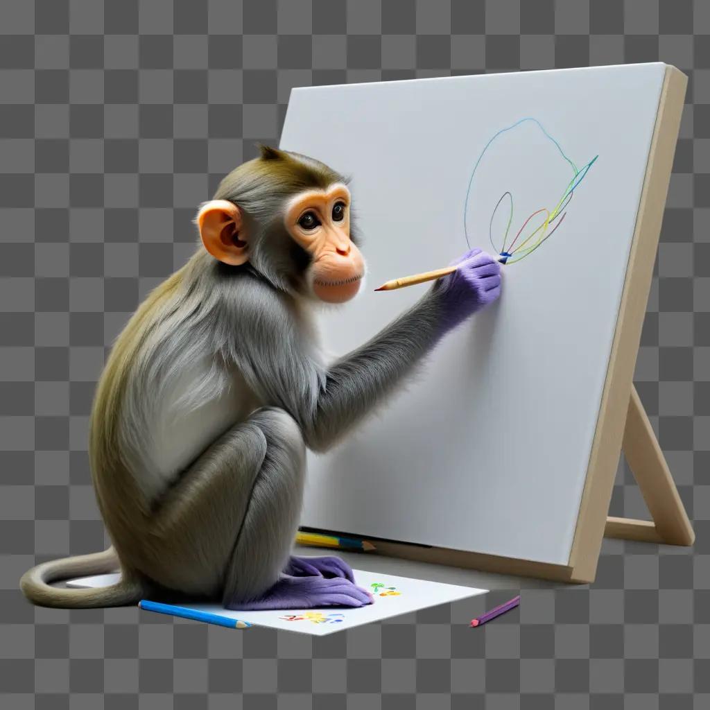 Monkey paints a vibrant picture on a canvas