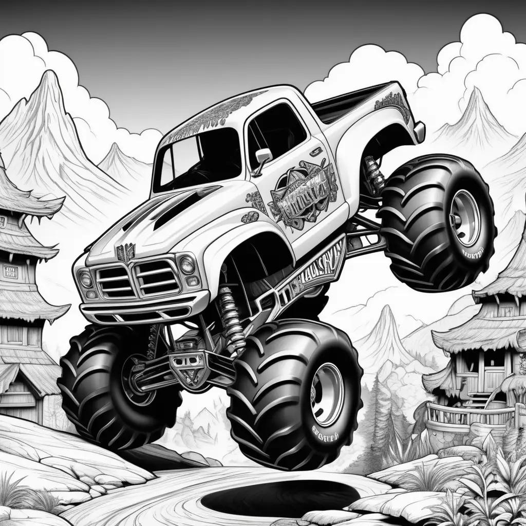 Monster Jam Coloring Pages: A Cartoon Monster Truck in the Air