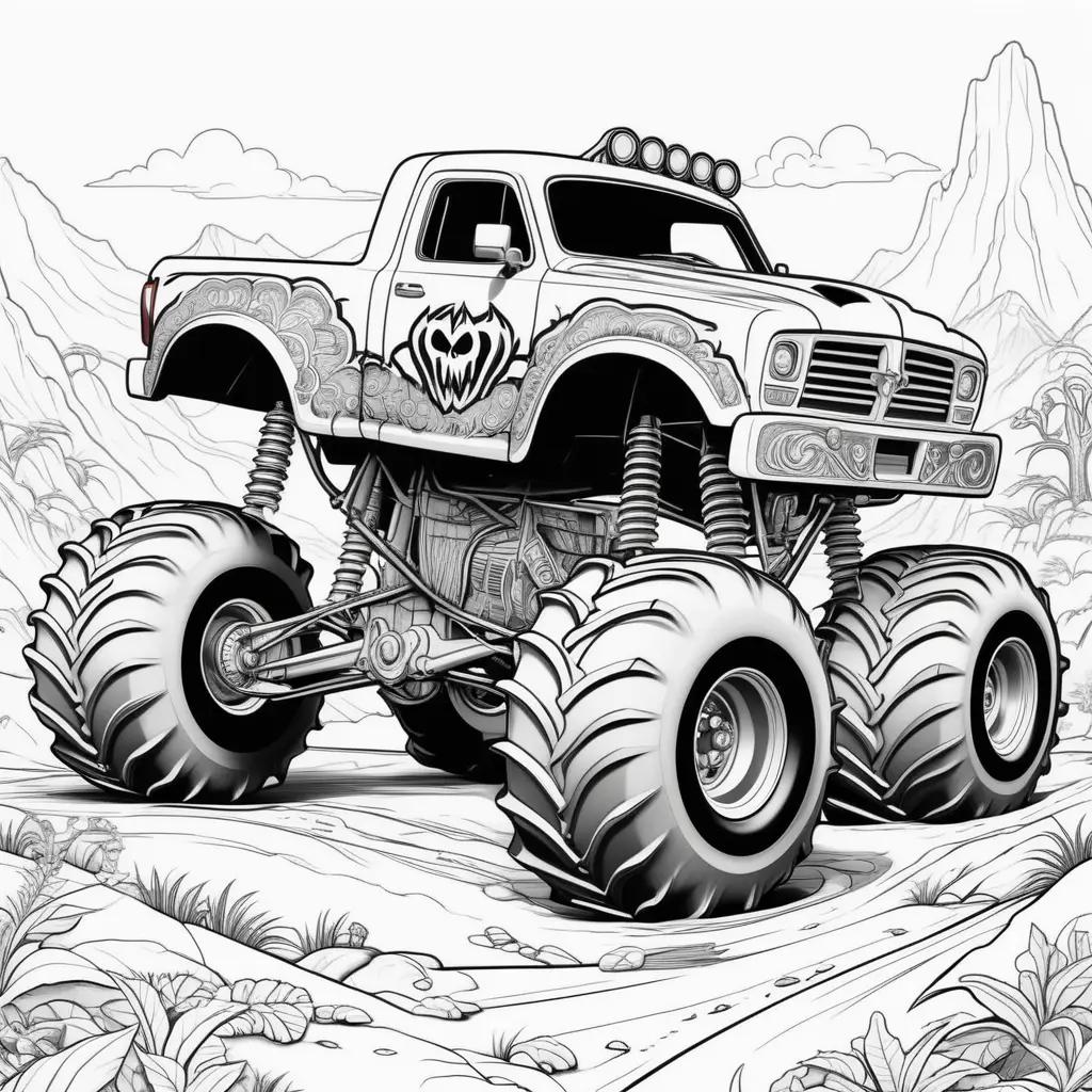 Monster Jam coloring pages: monster truck and mountains