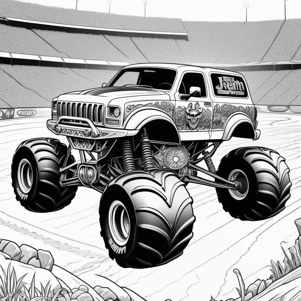 Monster Jam coloring pages: monster truck with skull and flowers