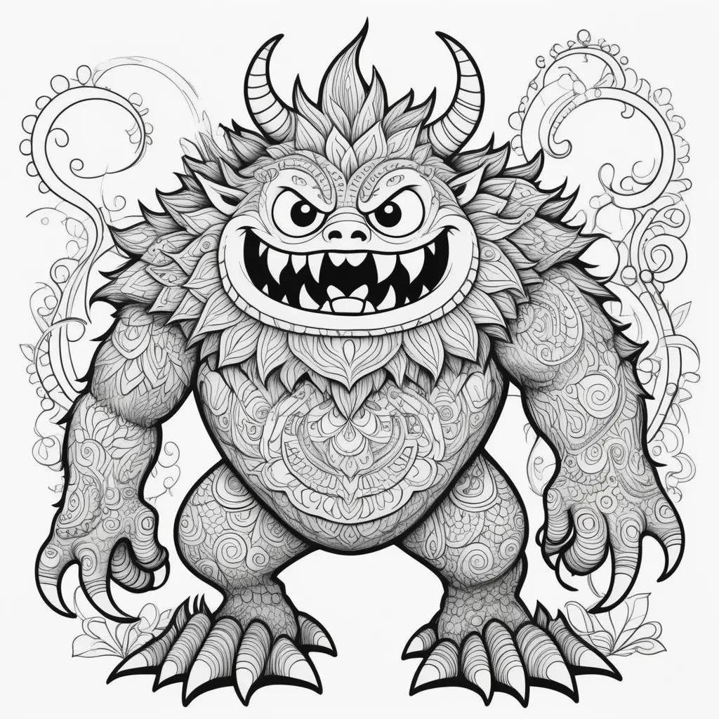 Monster coloring page with black and white details