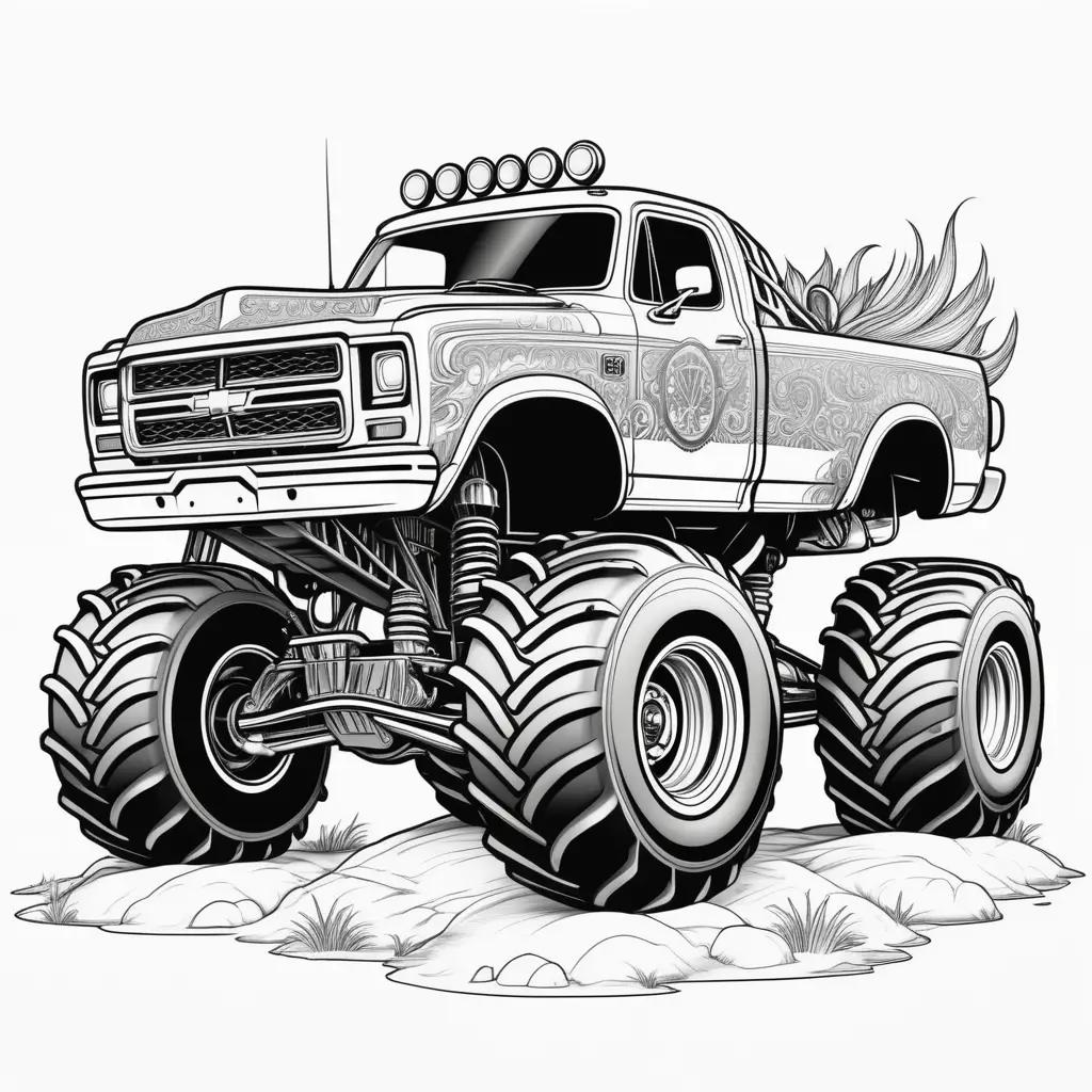 Monster truck coloring pages with detailed illustration