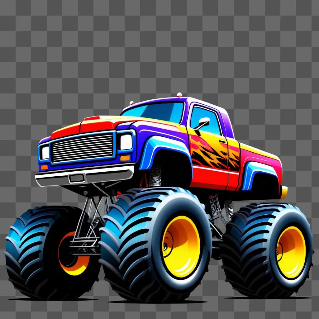 Monster truck with fiery engine and large wheels