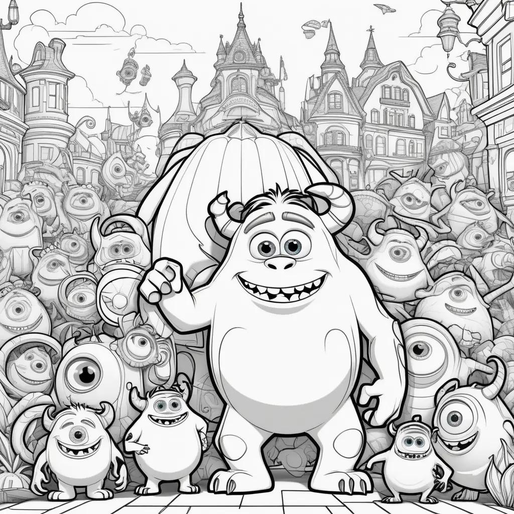 Monsters Inc coloring pages featuring a variety of monsters