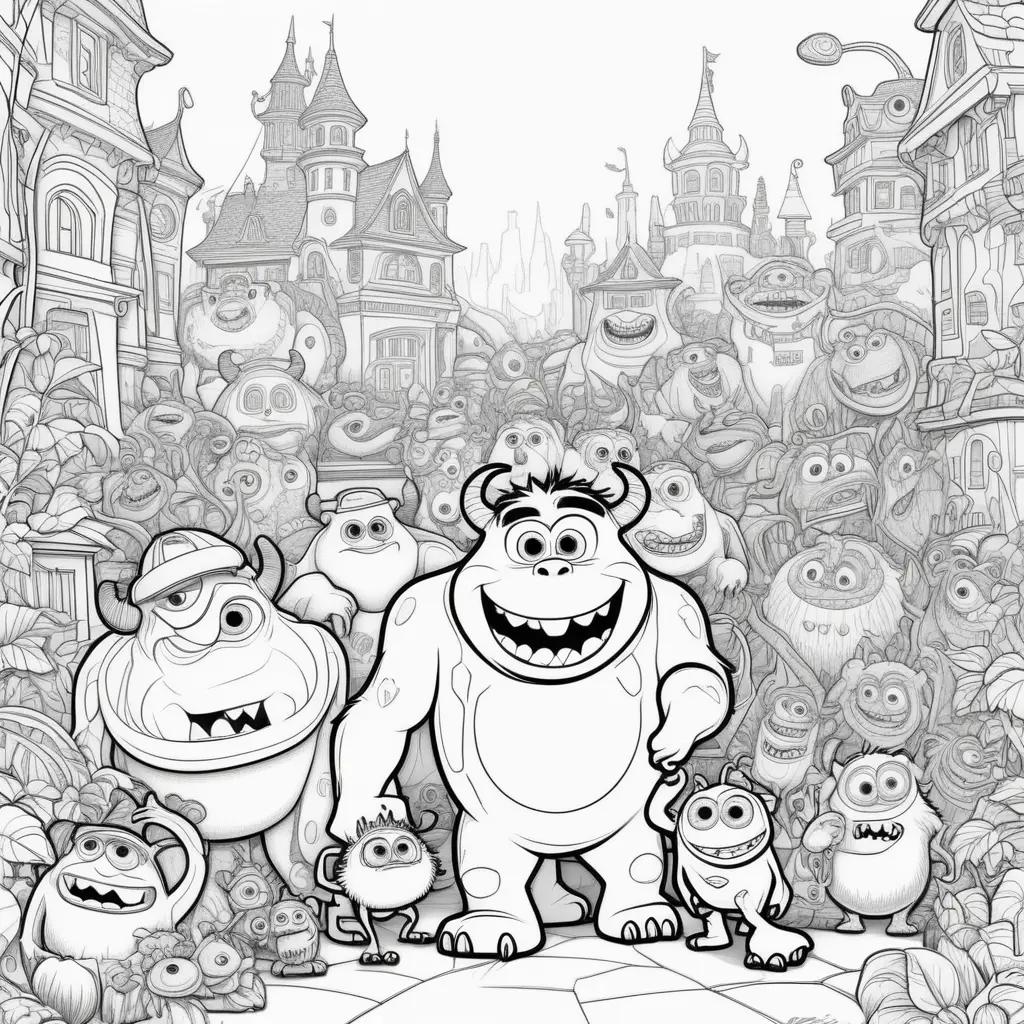 Monsters Inc coloring pages featuring the cast