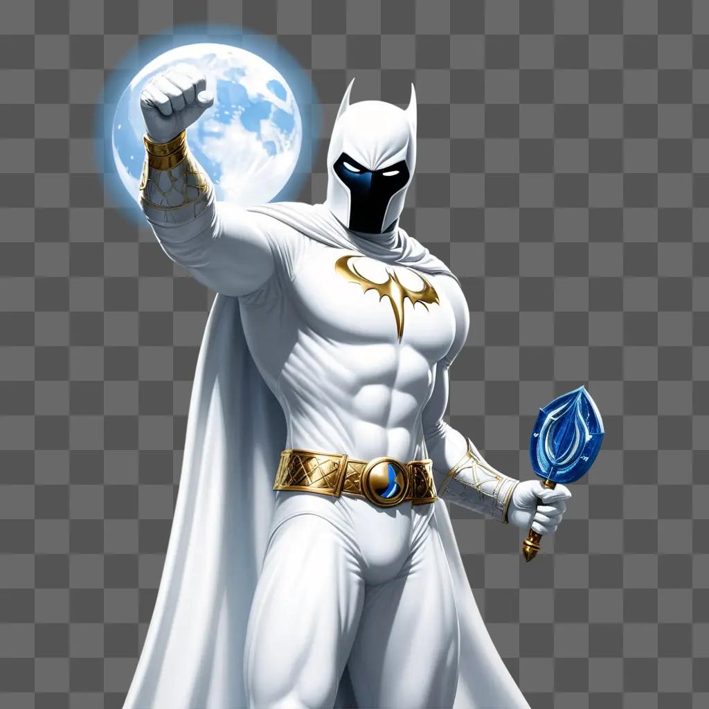 Moon Knight holds a blue and white sword