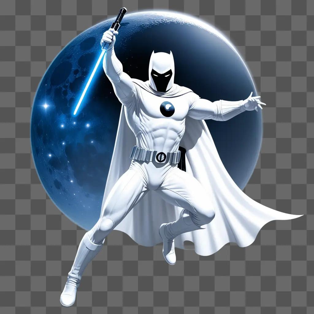 Moon Knight stands in front of the moon with a sword