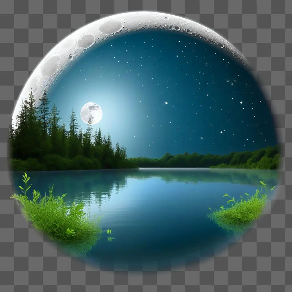 Moon and trees in a large circle