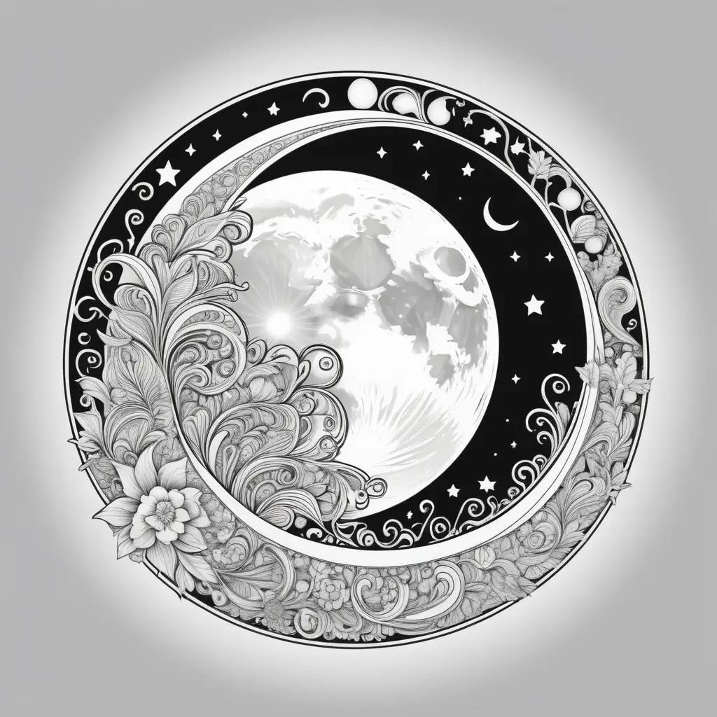 Moon coloring pages with a floral design