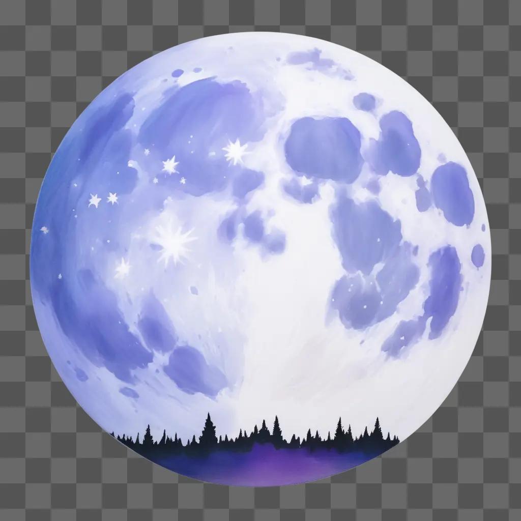 Moon drawing with colour, stars and clouds