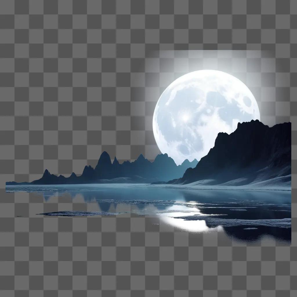 Moonlight reflects on the water of a mountain lake