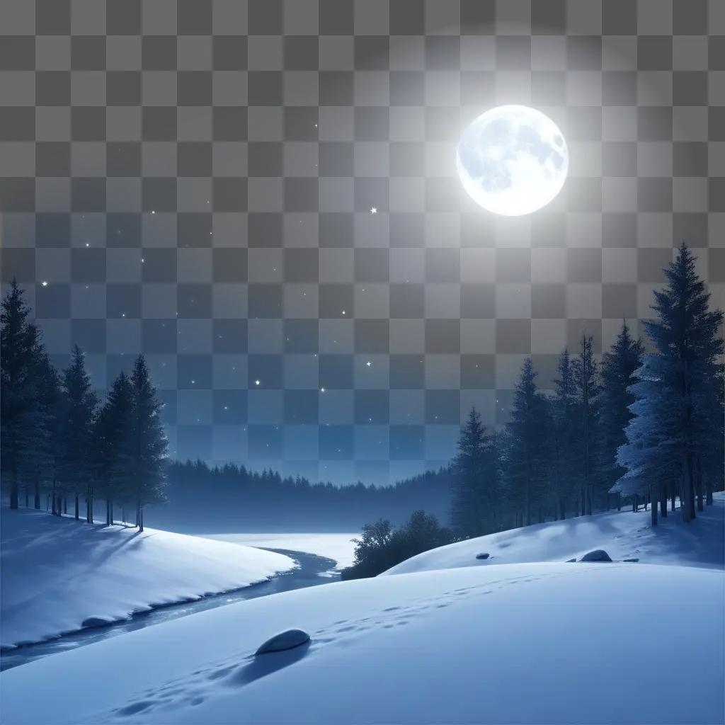 Moonlit Night on a Snowy Mountain