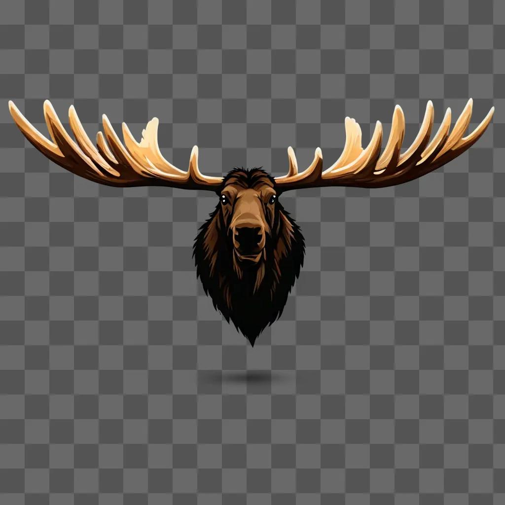 Moose head with antlers and glowing horns on a brown background