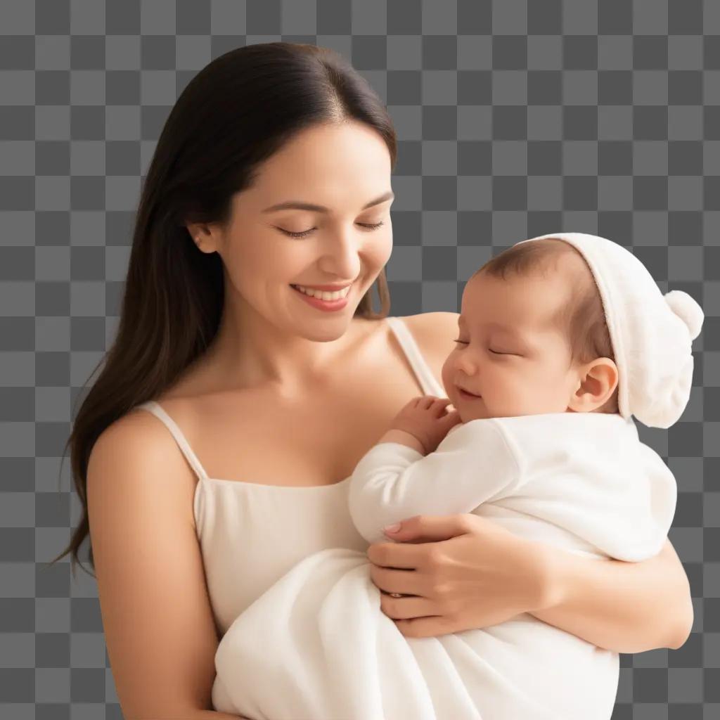 Mother and baby in white embrace