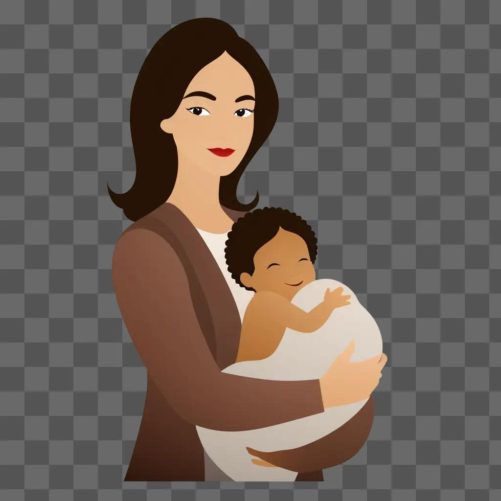 Mother holding baby in brown clipart