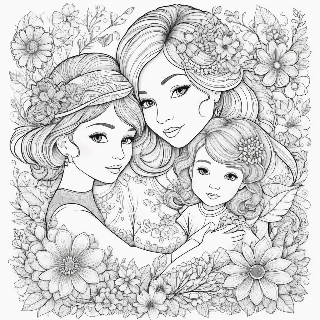 Mothers Day Coloring Page: A Mother, Daughter and Grandmother Coloring Page