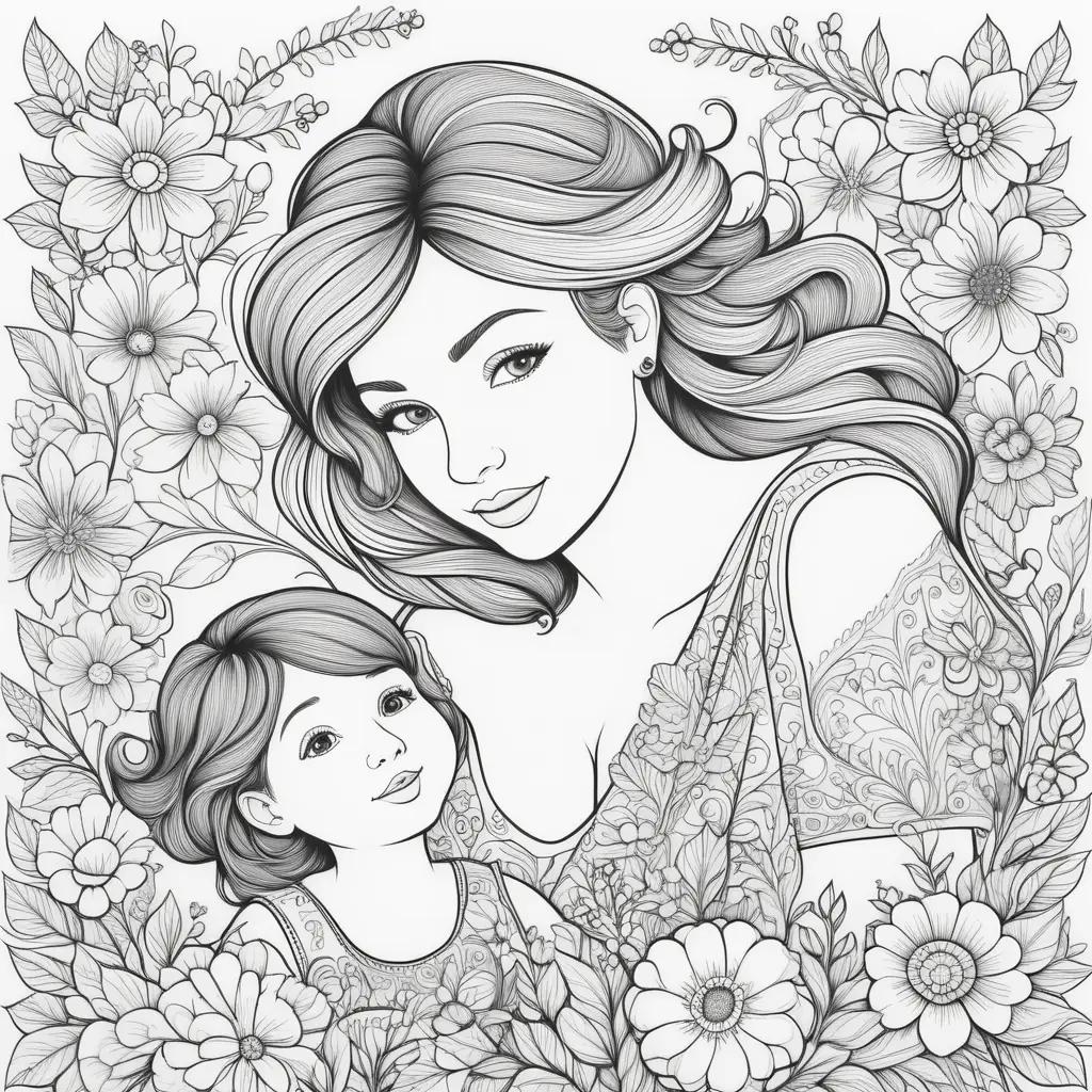 Mothers Day Coloring Page with Black and White Coloring Pages