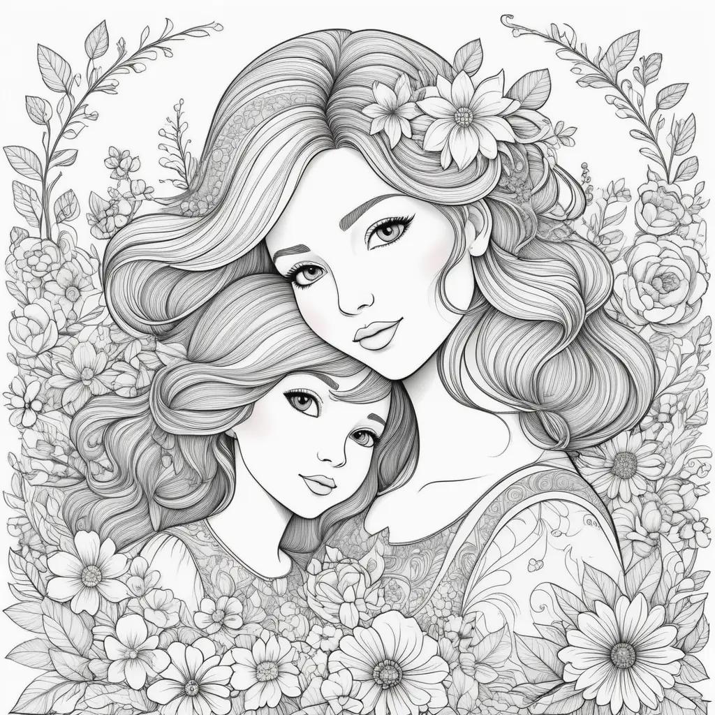 Mothers Day Coloring Pages with Colorful Flowers