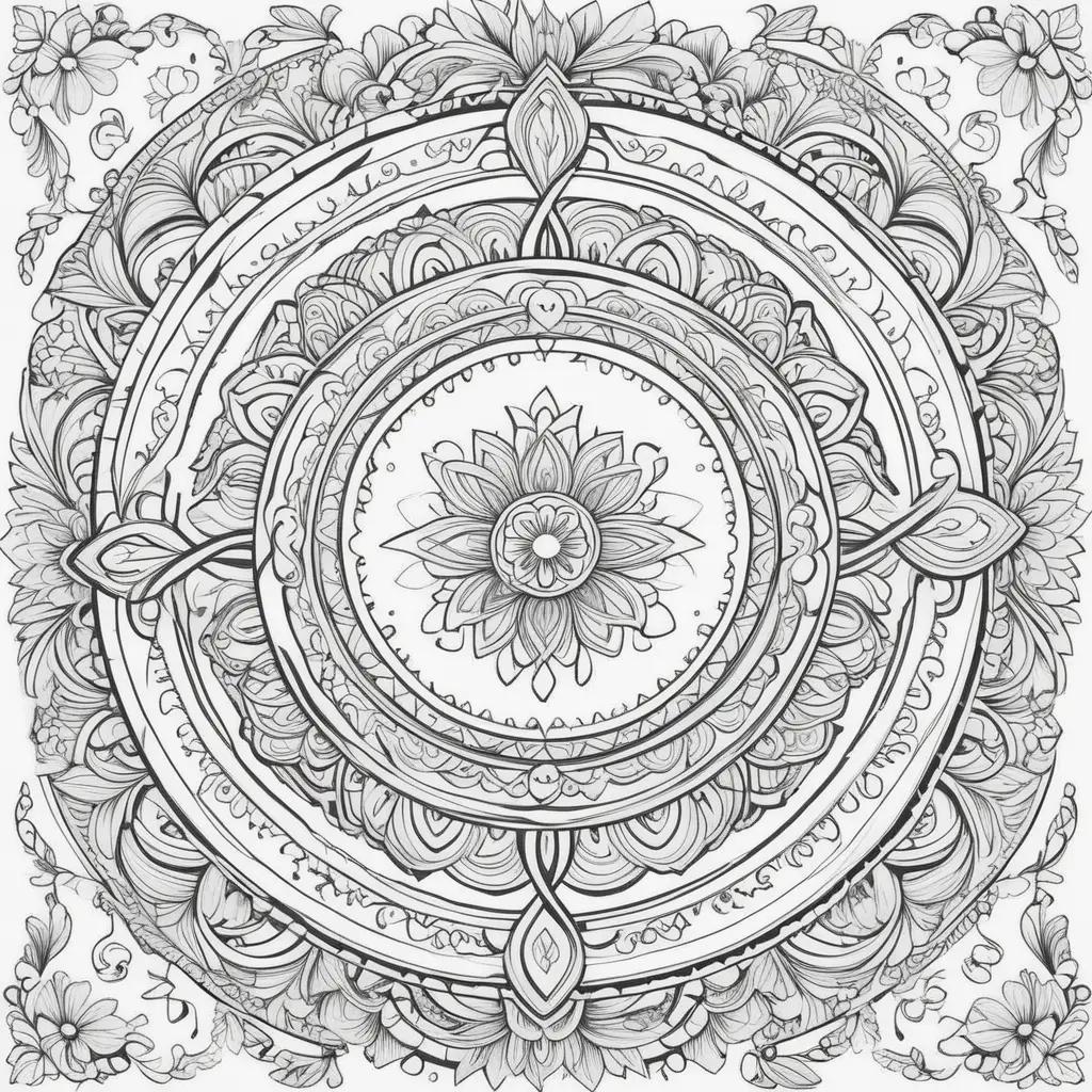 Motivational Coloring Pages Show a Lotus with Flowers Around