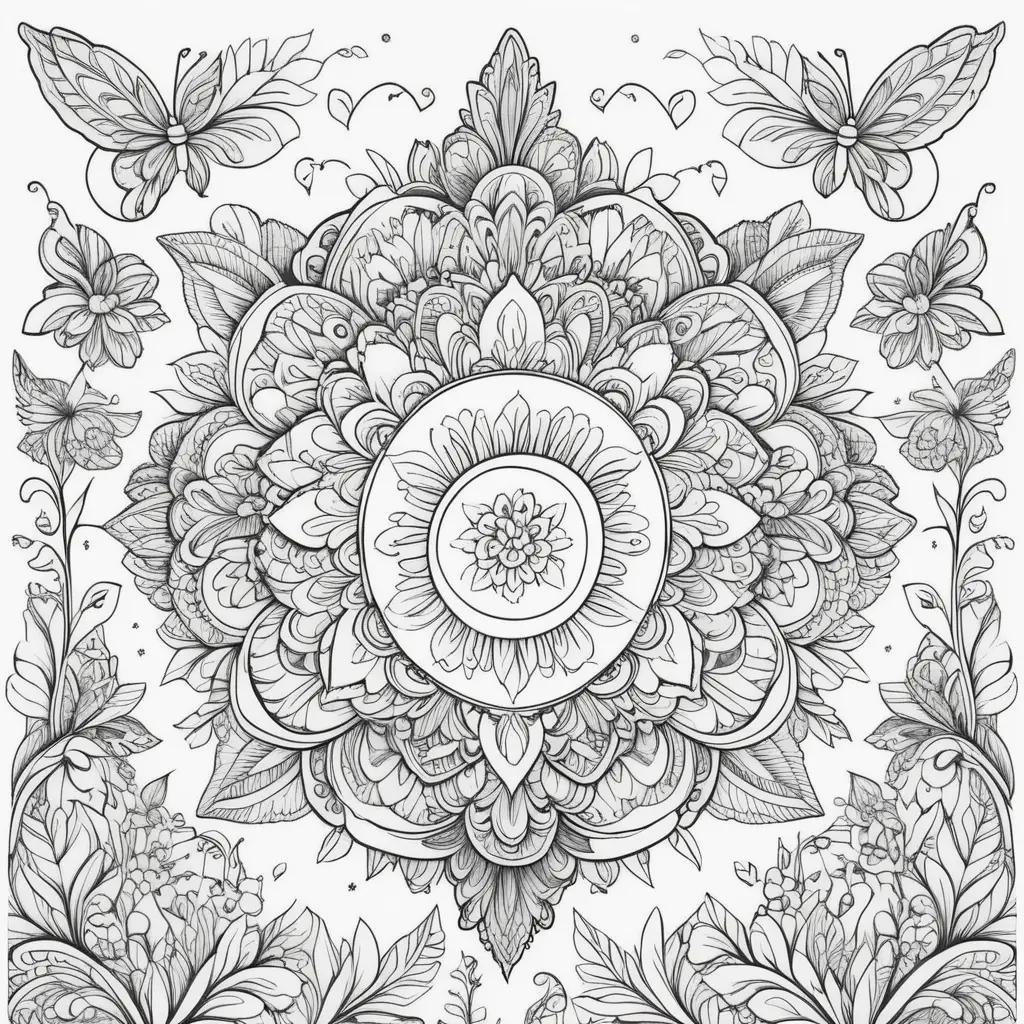 Motivational coloring pages with floral designs and butterflies