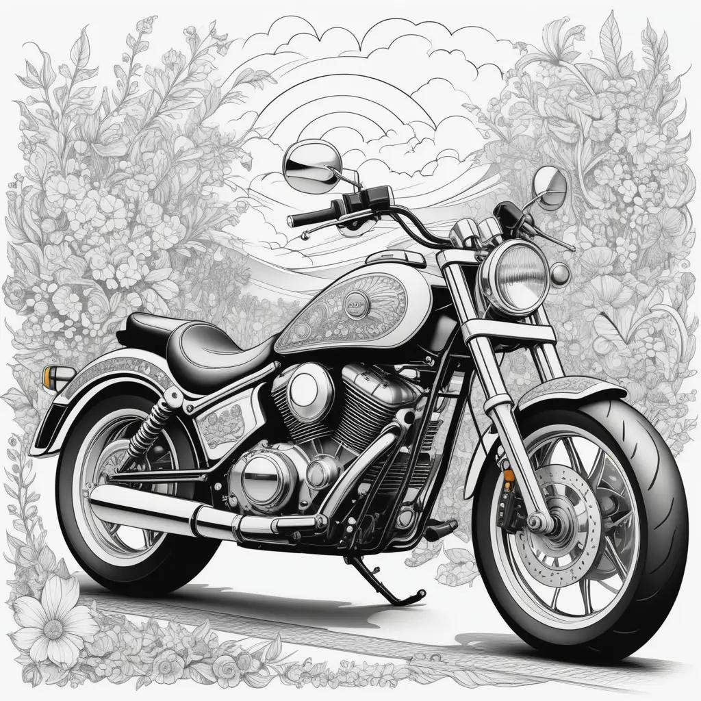 Motorcycle color pages, black and white drawing