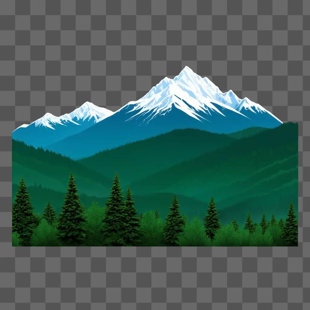 Mountain clipart features a snowy peak and pine trees