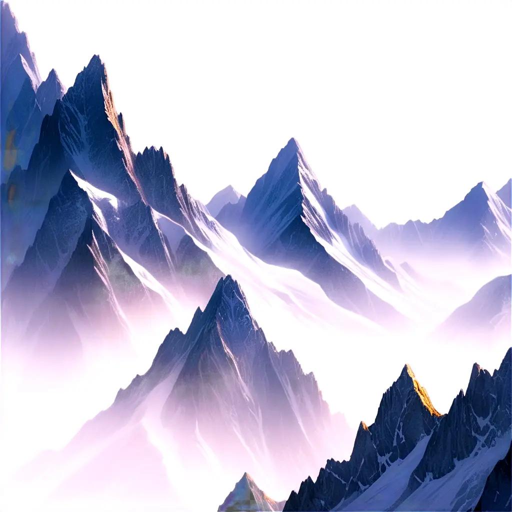 Mountain drawing in a surreal landscape with purple hues