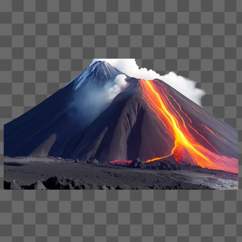 Mountain of lava and smoke erupting with a volcano