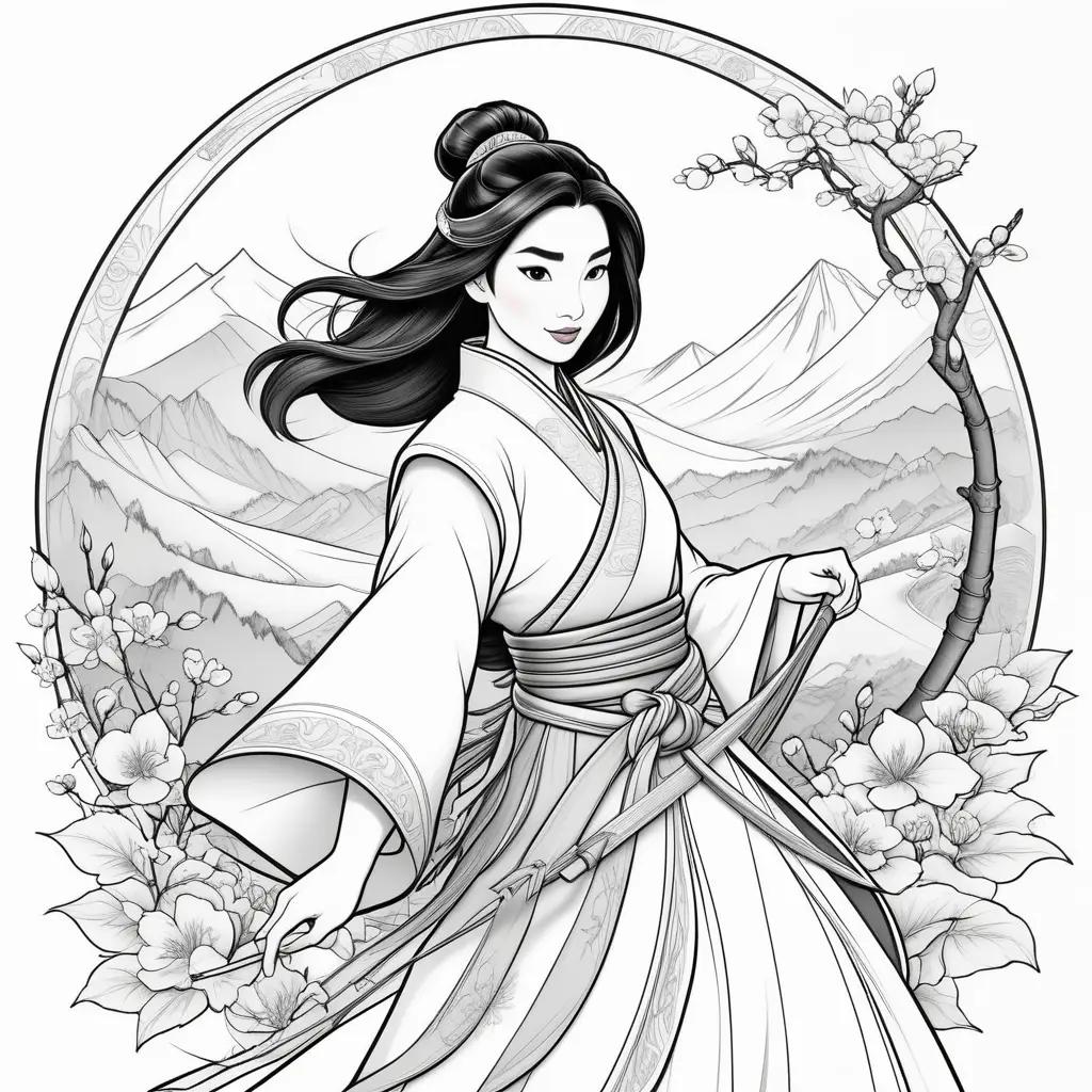 Mulan Coloring Page with Black and White Colors