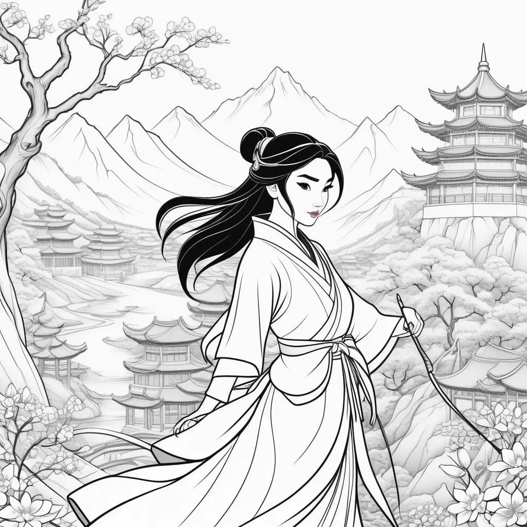 Mulan Coloring Page with Colorful Background