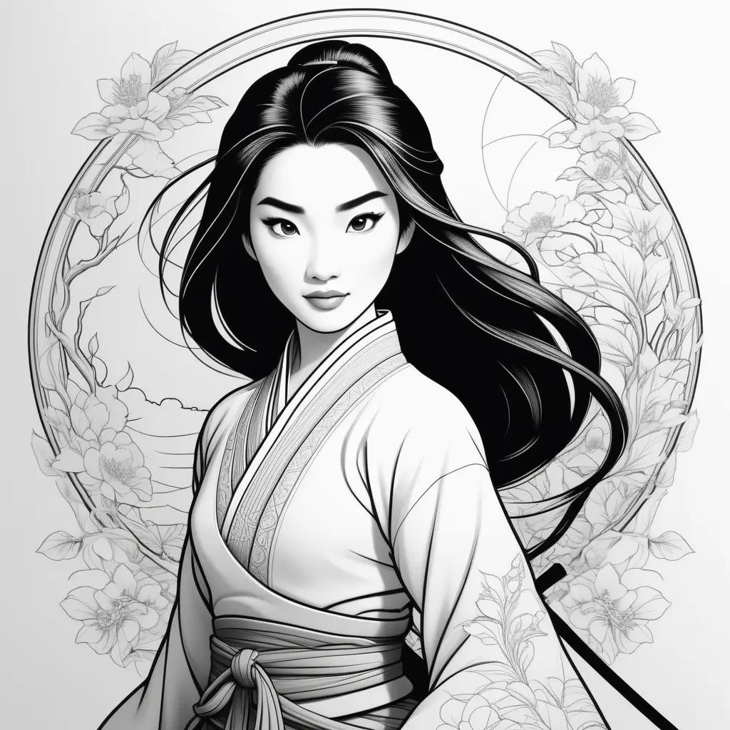 Mulan Coloring Pages: A Black and White Mulan Coloring Page