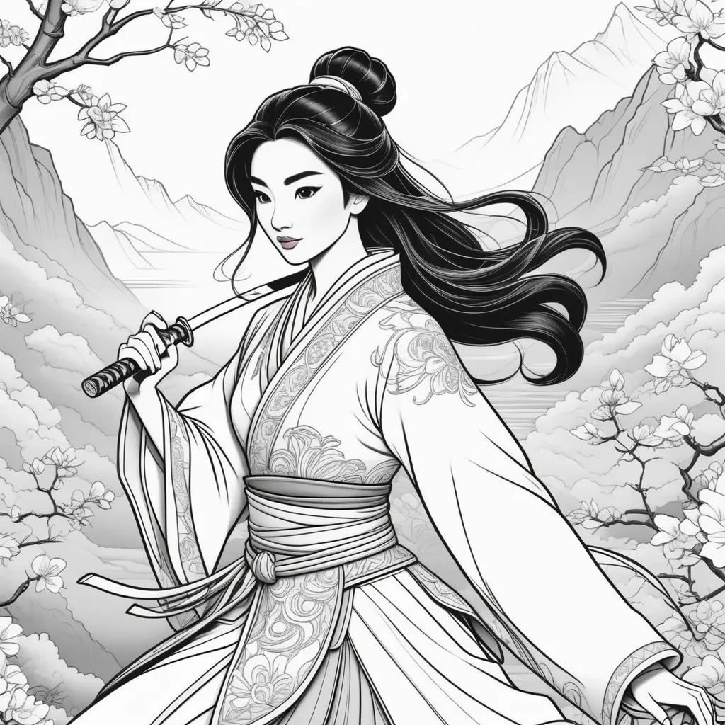 Mulan Coloring Pages Featuring Mulan and a Sword