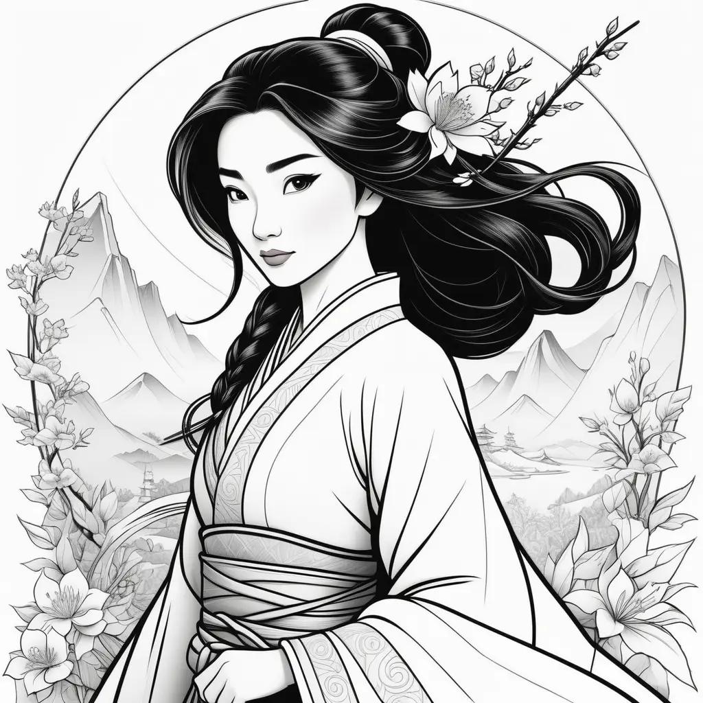 Mulan coloring pages in black and white