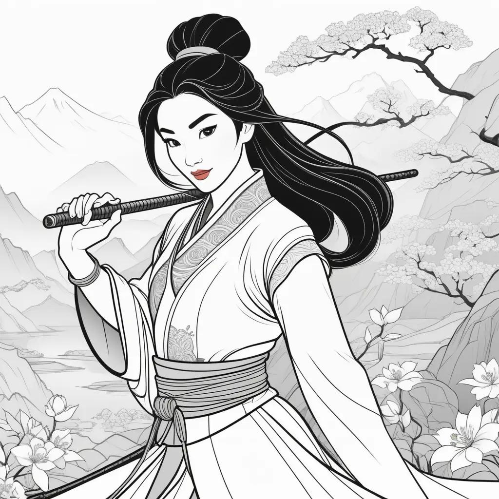 Mulan coloring pages with beautiful scenery