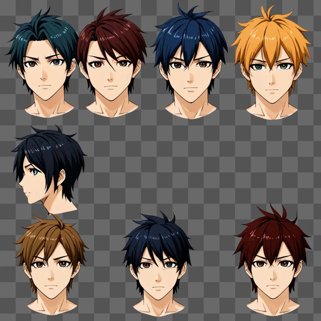 Multiple anime boys hairstyles in different styles