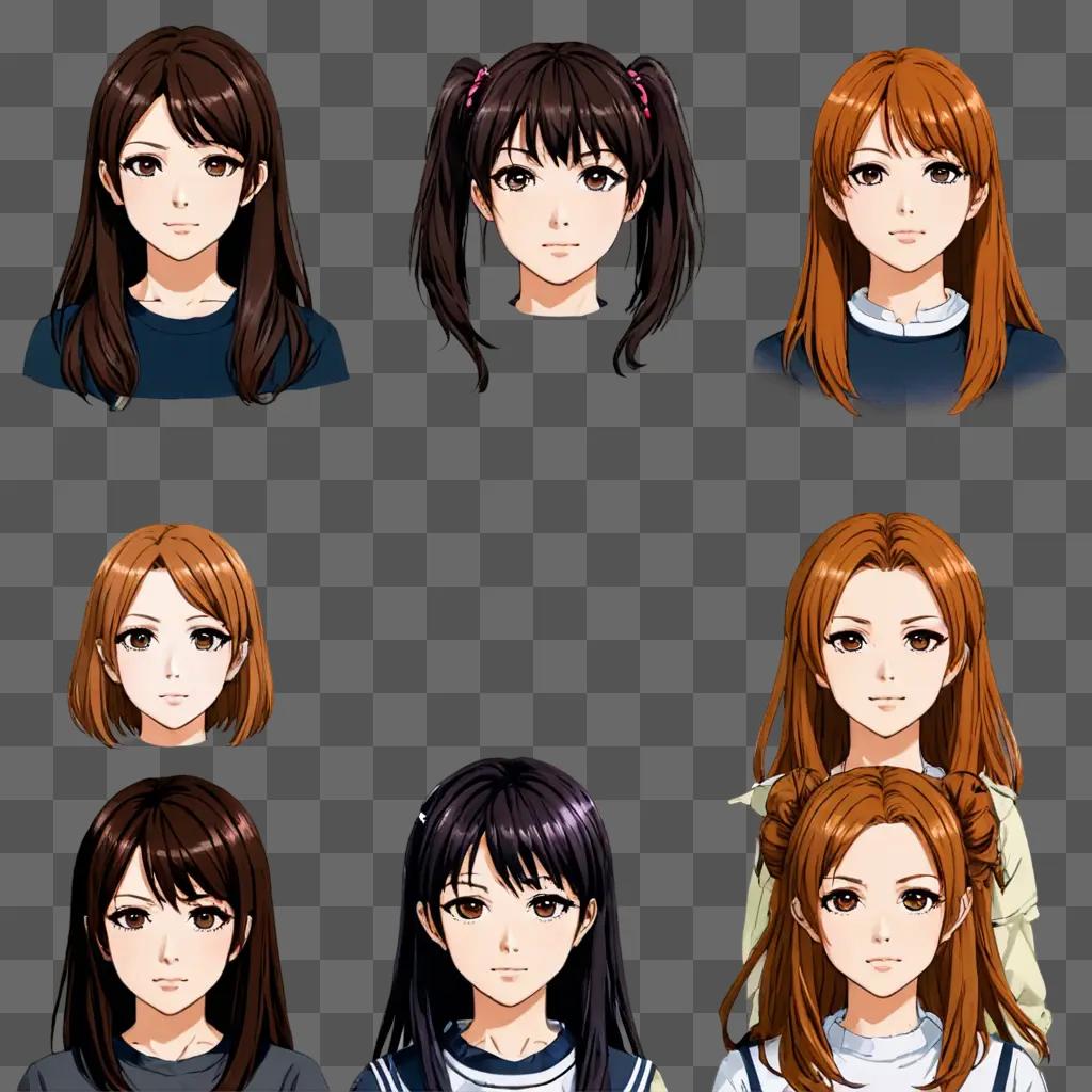 Multiple anime girl hairstyles depicted in this image