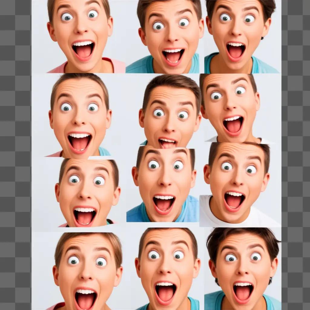 Multiple funny faces on a white background