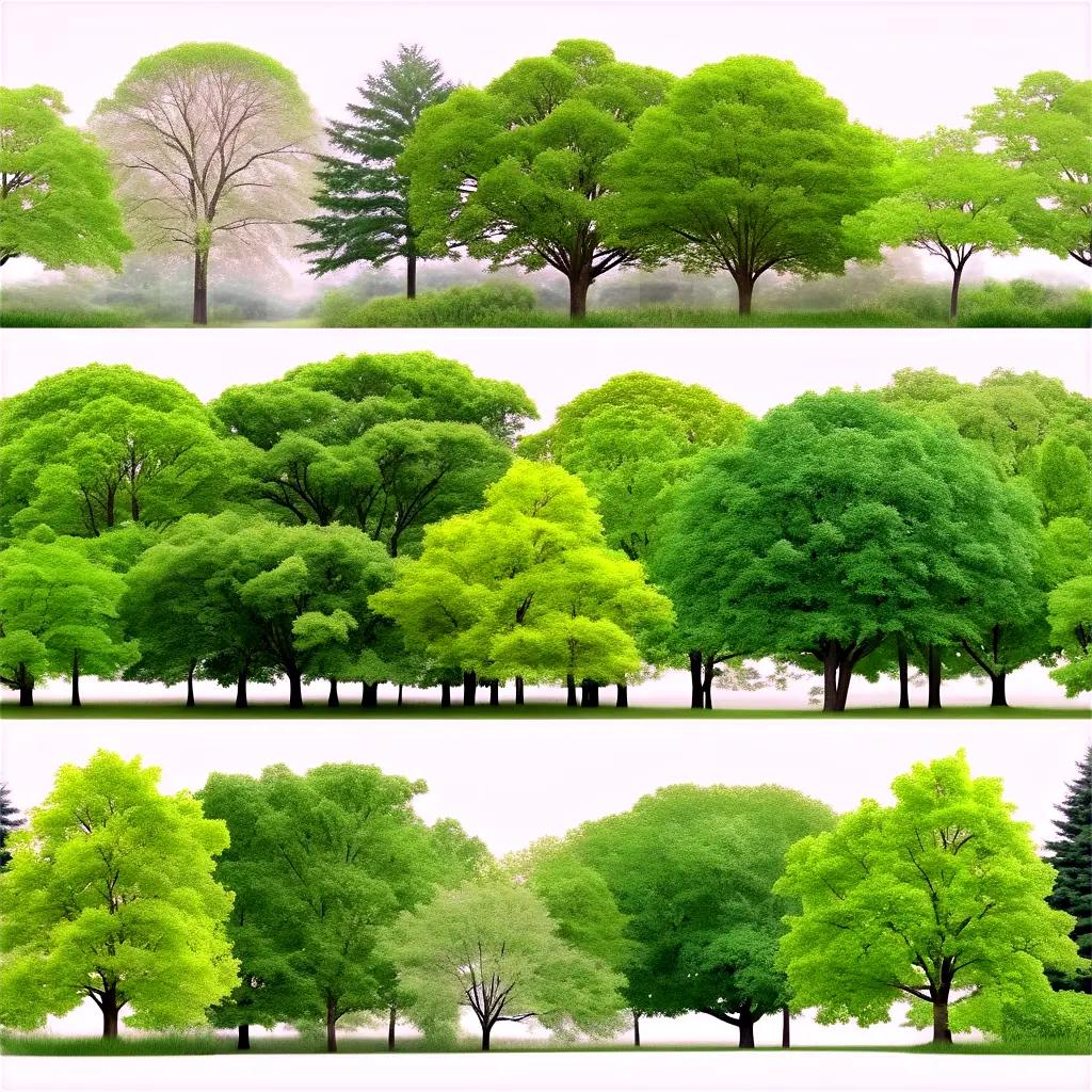 Multiple images of trees in different colors and sizes