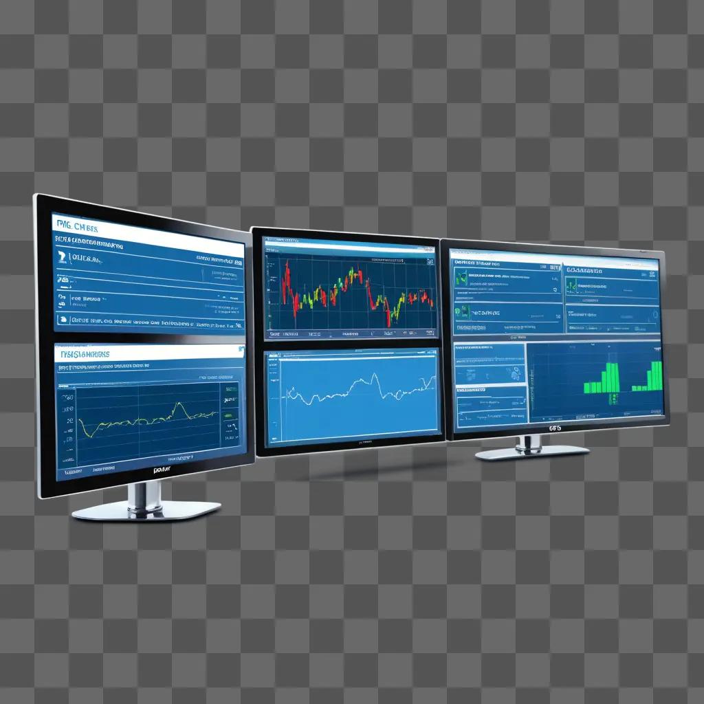 Multiple monitors display a stock market monitoring system