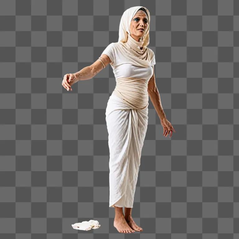 Mummy in white with red turban