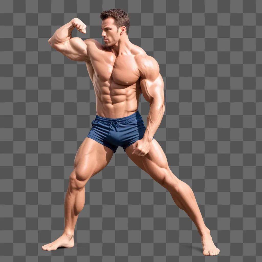 Muscular man flexing his arms on a brown background