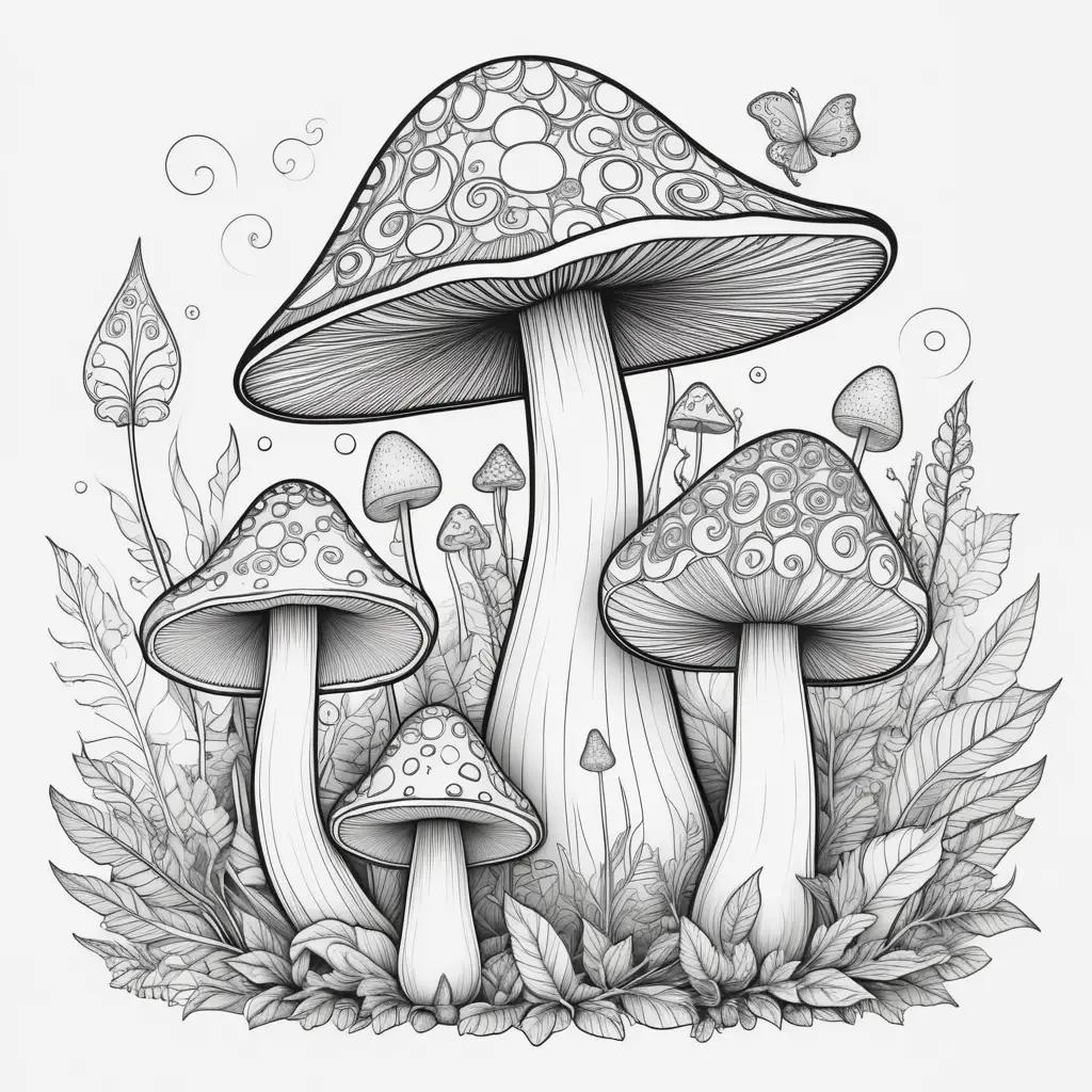 Mushroom drawing in black and white coloring pages