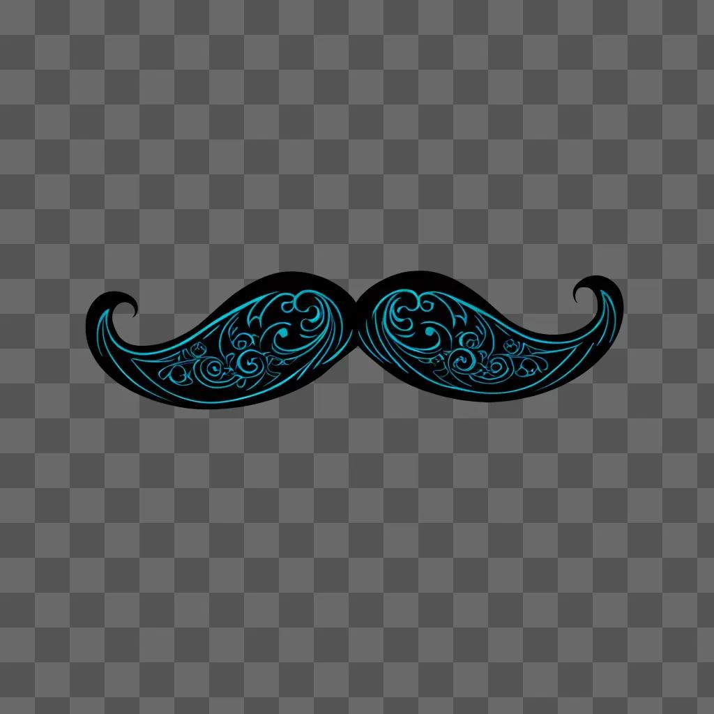 Mustache clipart: blue design with scrolls