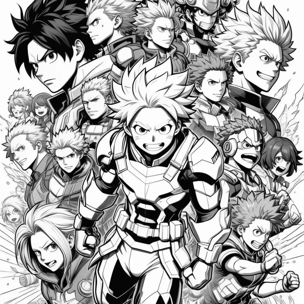 My Hero Academia coloring pages featuring characters