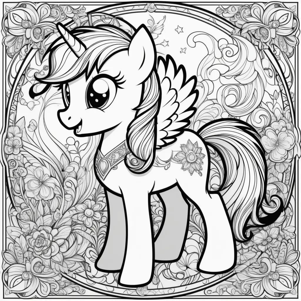 My Little Pony Coloring Page: A Pink Unicorn in a Flower Pattern