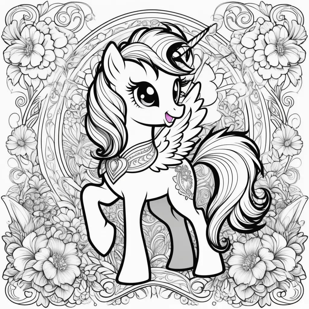 My Little Pony Coloring Pages: Unicorn and Flowers