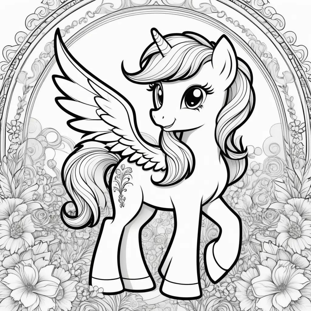 My Little Pony Coloring Pages: Winged Unicorn and Flower